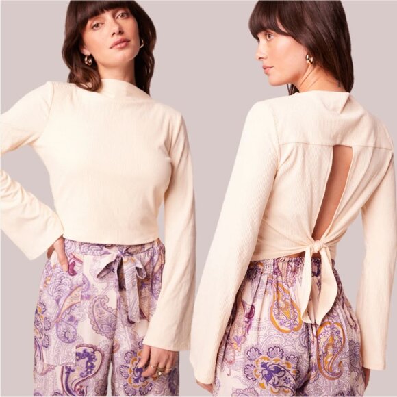 Band of Gypsies Tops - A3. XS - BOG Band of the Free - Avril Cream Mock Neck Crop Top Long Sleeve NEW